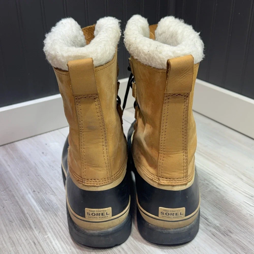 Sorel Waterproof Lined Men's Snow Boots Tan Black White Lace Up US 11